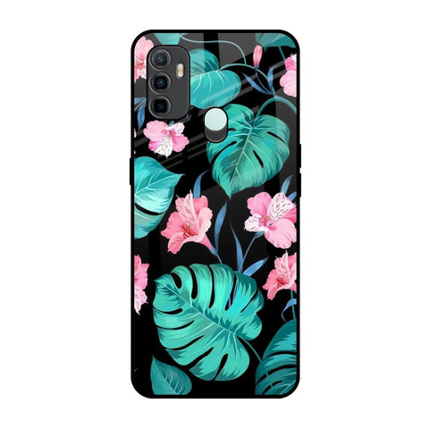 Tropical Leaves & Pink Flowers Oppo A33 Glass Back Cover Online