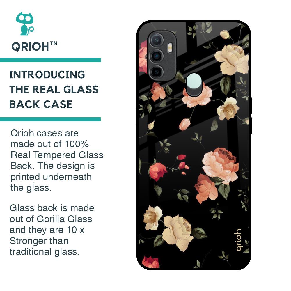 Black Spring Floral Glass Case for Oppo A33