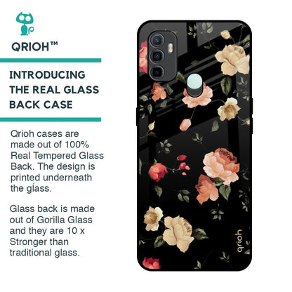 Black Spring Floral Glass Case for Oppo A33
