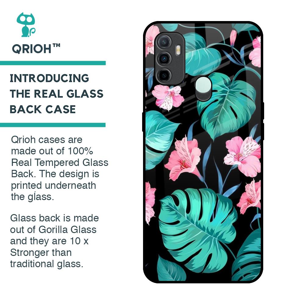 Tropical Leaves & Pink Flowers Glass Case for Oppo A33