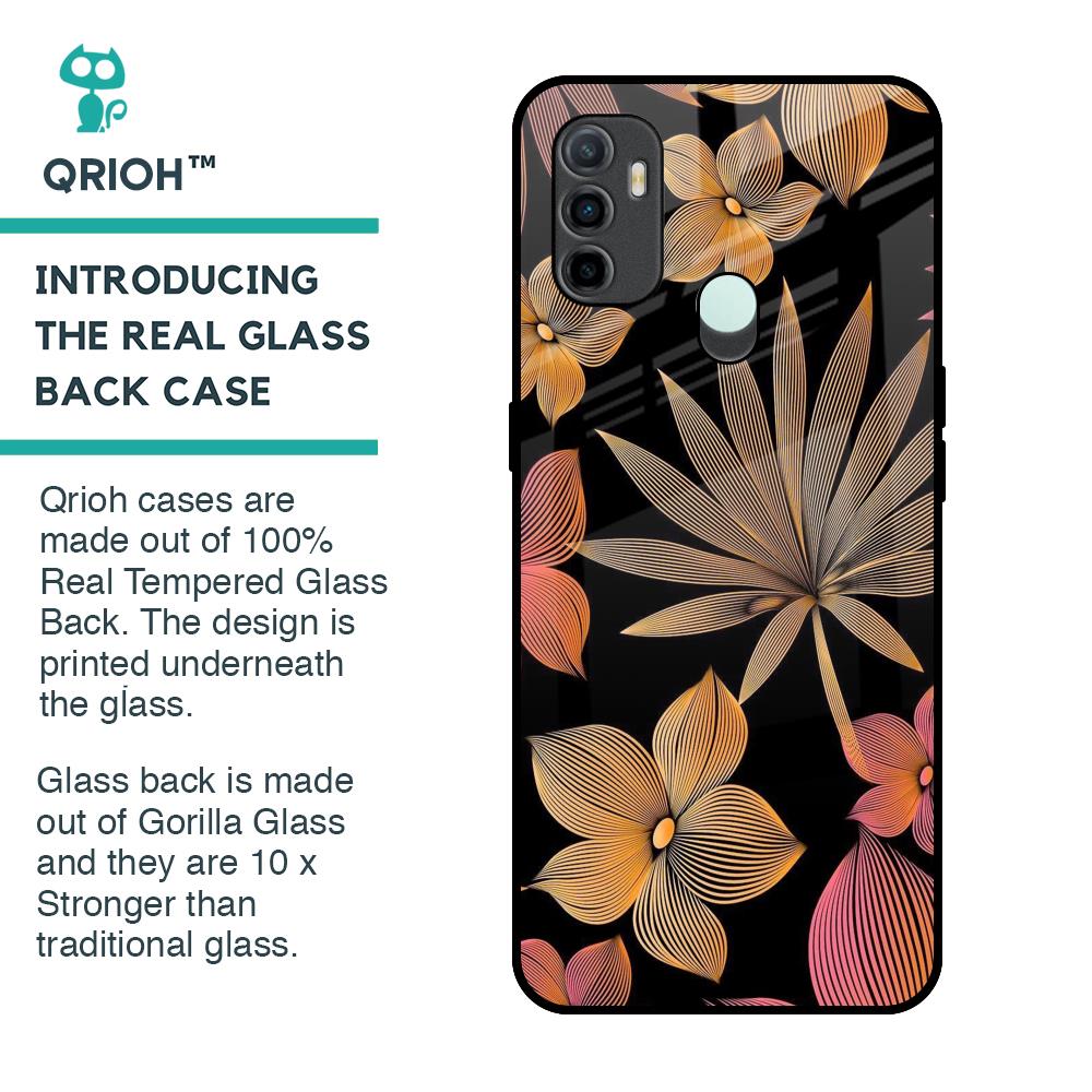 Lines Pattern Flowers Glass Case for Oppo A33