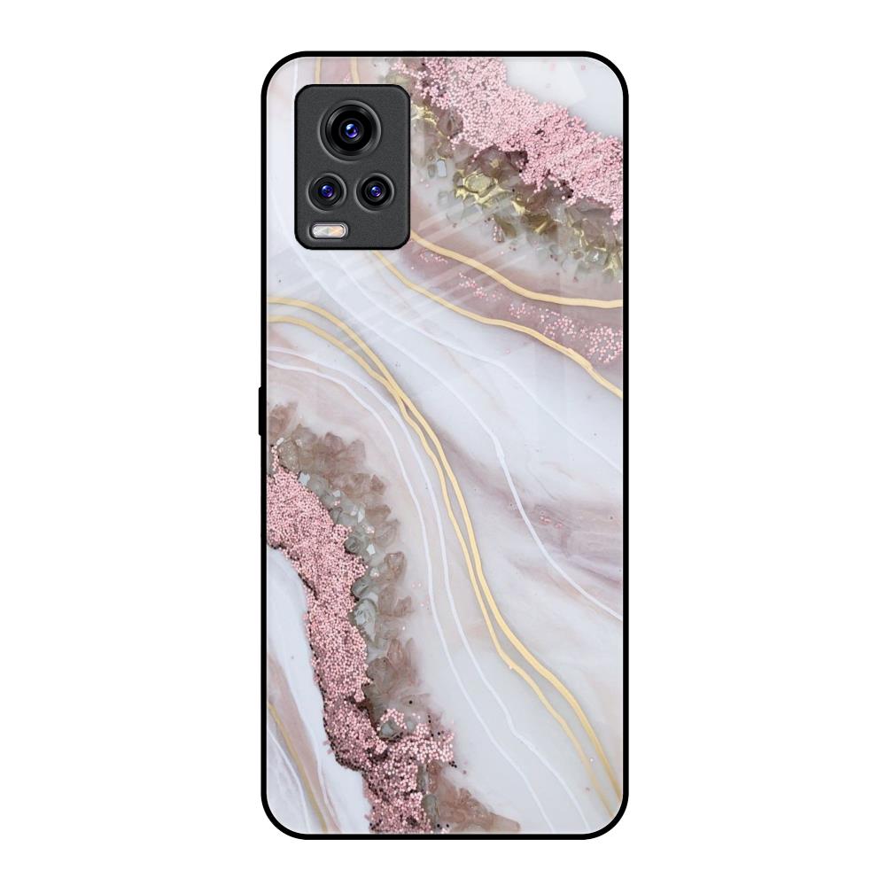 Pink & Gold Gllitter Marble Vivo V20 Pro Glass Back Cover Online