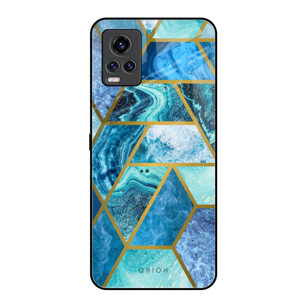 Turquoise Geometrical Marble Vivo V20 Pro Glass Back Cover Online