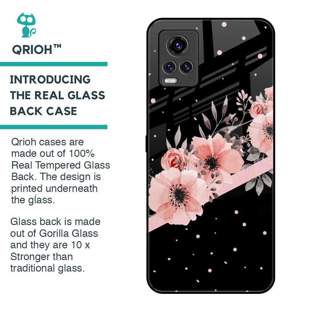 Floral Black Band Glass Case For Vivo V20 Pro