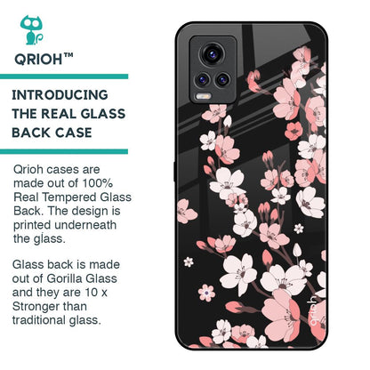 Black Cherry Blossom Glass Case for Vivo V20 Pro