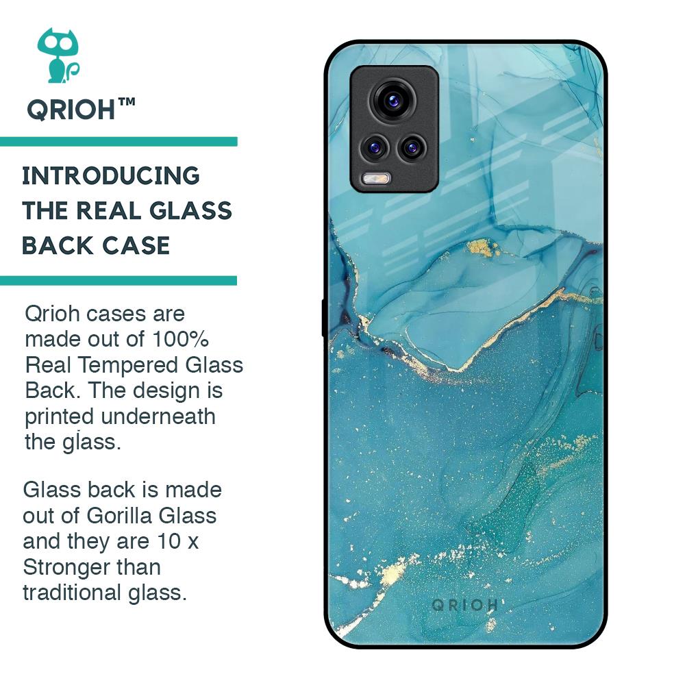 Blue Golden Glitter Glass Case for Vivo V20 Pro
