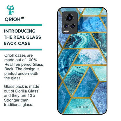 Turquoise Geometrical Marble Glass Case for Vivo V20 Pro