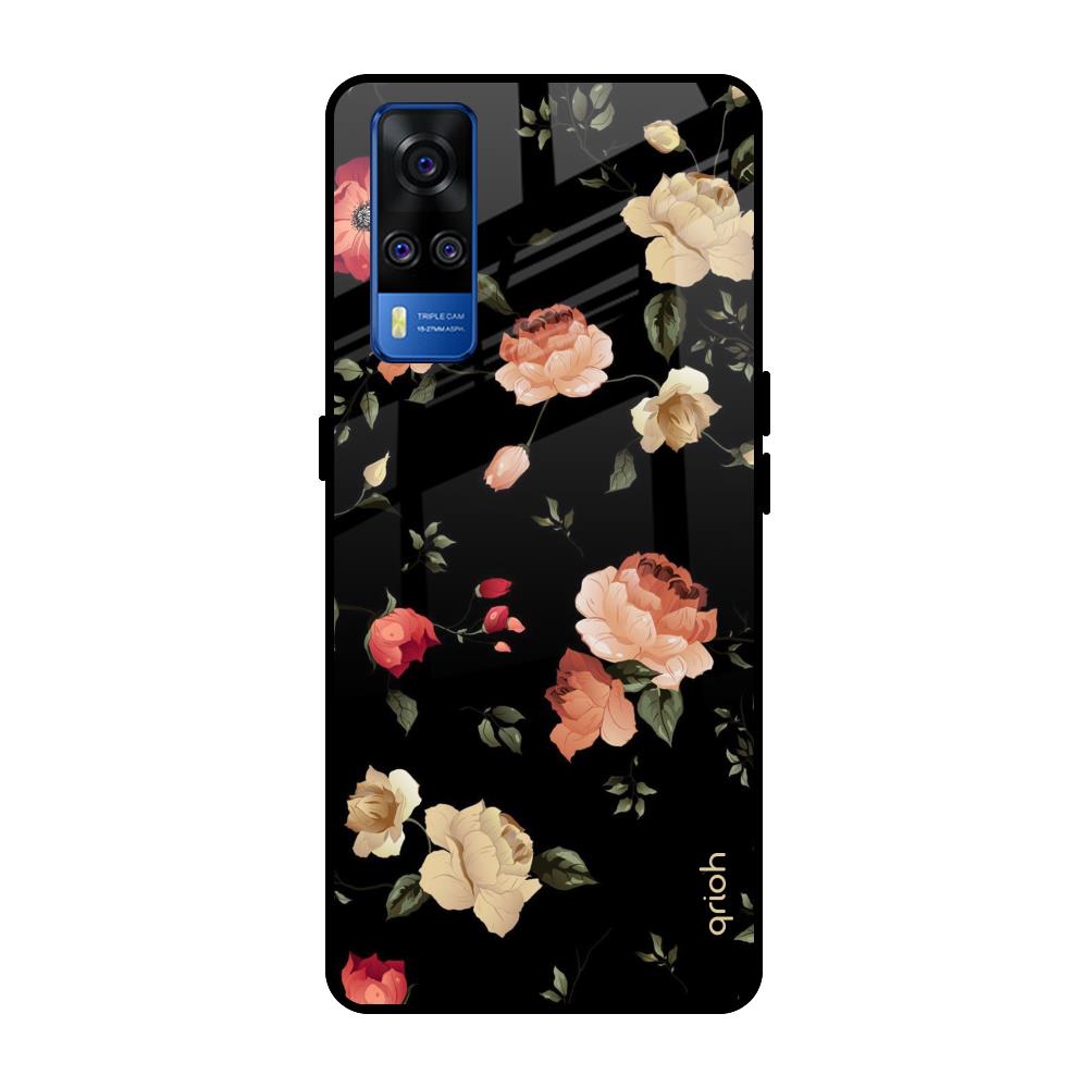 Black Spring Floral Vivo Y51 2020 Glass Back Cover Online
