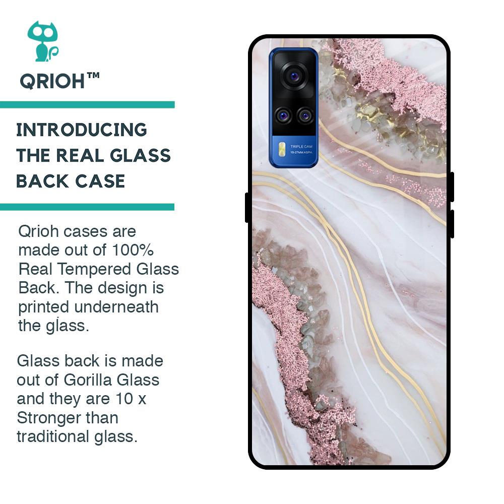 Pink & Gold Gllitter Marble Glass Case for Vivo Y51 2020