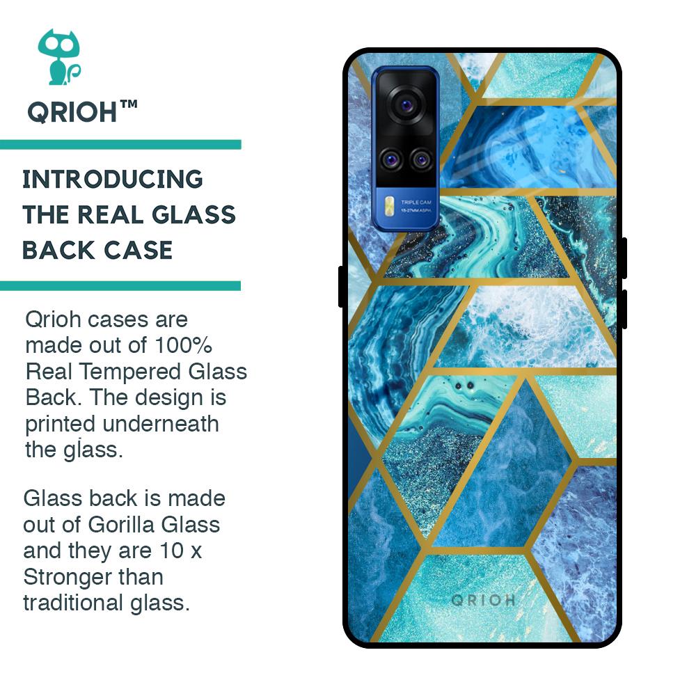Turquoise Geometrical Marble Glass Case for Vivo Y51 2020