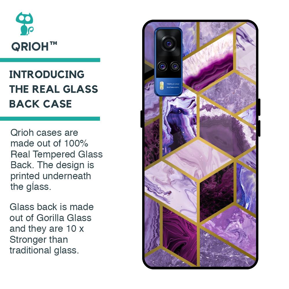 Purple Rhombus Marble Glass Case for Vivo Y51 2020