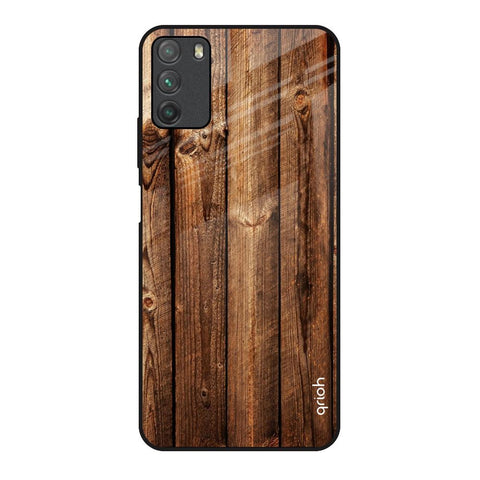 Timber Printed Poco M3 Glass Back Cover Online