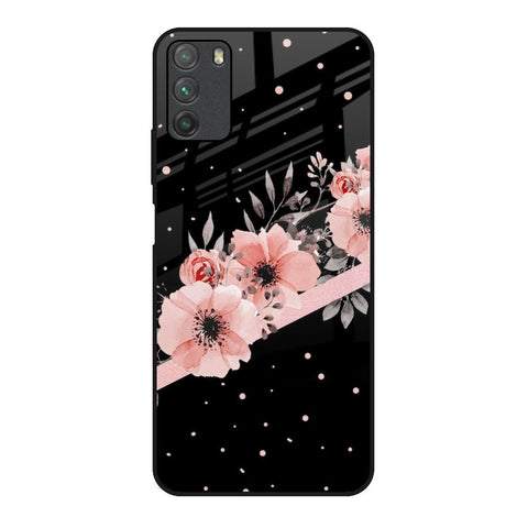 Floral Black Band Poco M3 Glass Back Cover Online