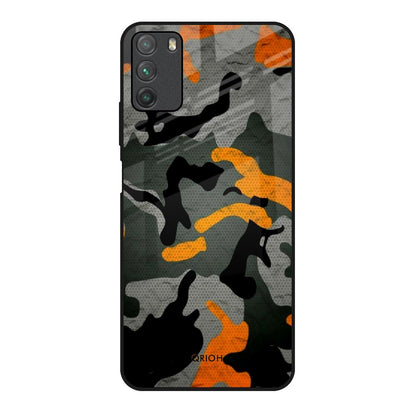 Camouflage Orange Poco M3 Glass Back Cover Online