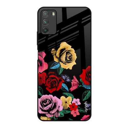 Floral Decorative Poco M3 Glass Back Cover Online