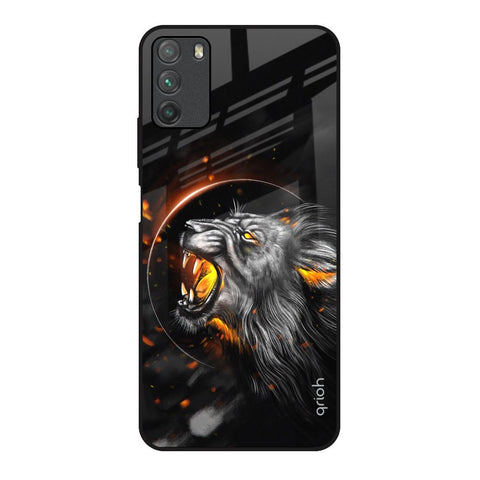 Aggressive Lion Poco M3 Glass Back Cover Online
