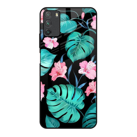 Tropical Leaves & Pink Flowers Poco M3 Glass Back Cover Online