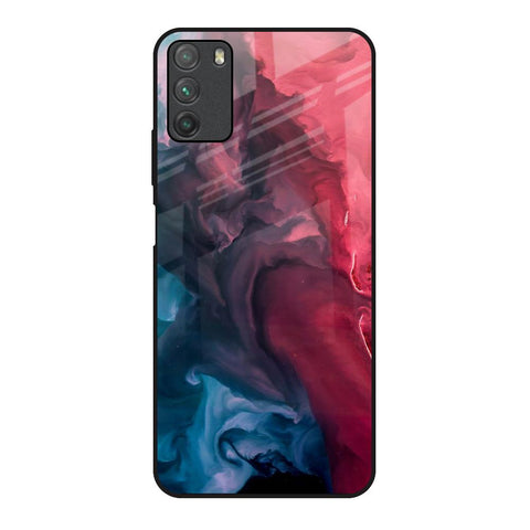Blue & Red Smoke Poco M3 Glass Back Cover Online