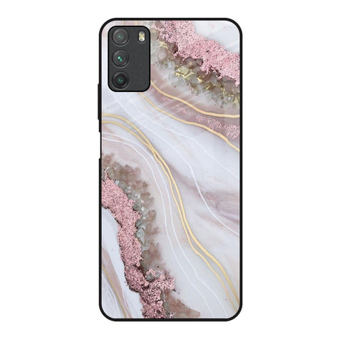 Pink & Gold Gllitter Marble Poco M3 Glass Back Cover Online
