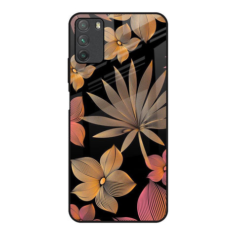 Lines Pattern Flowers Poco M3 Glass Back Cover Online