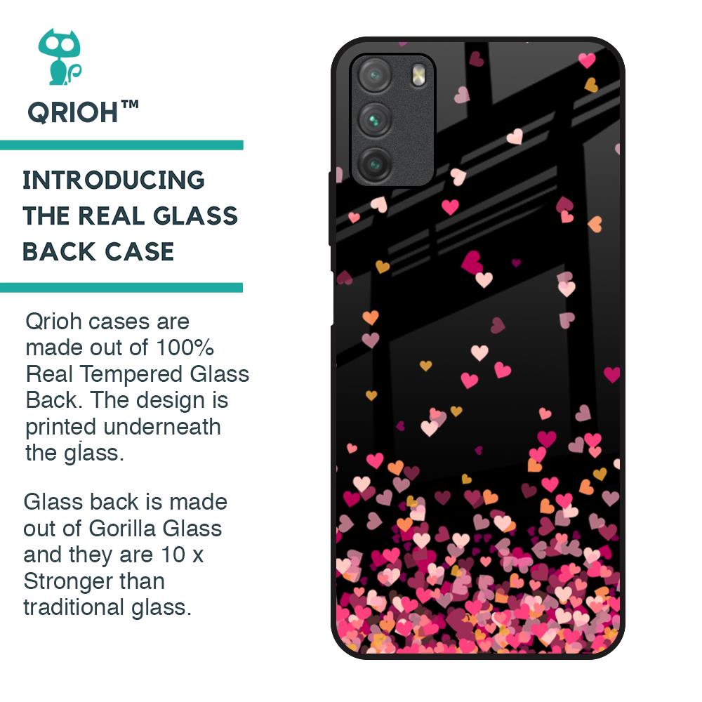 Heart Rain Fall Glass Case For Poco M3