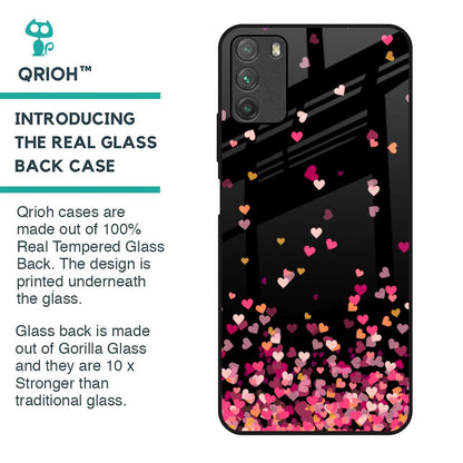 Heart Rain Fall Glass Case For Poco M3