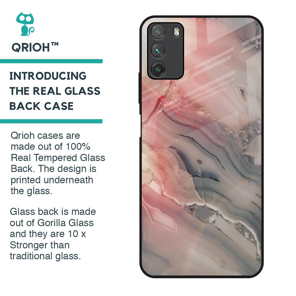 Pink And Grey Marble Glass Case For Poco M3