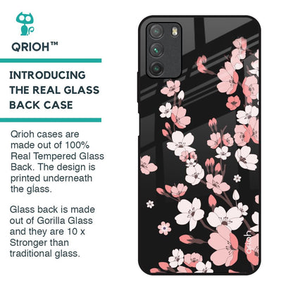 Black Cherry Blossom Glass Case for Poco M3