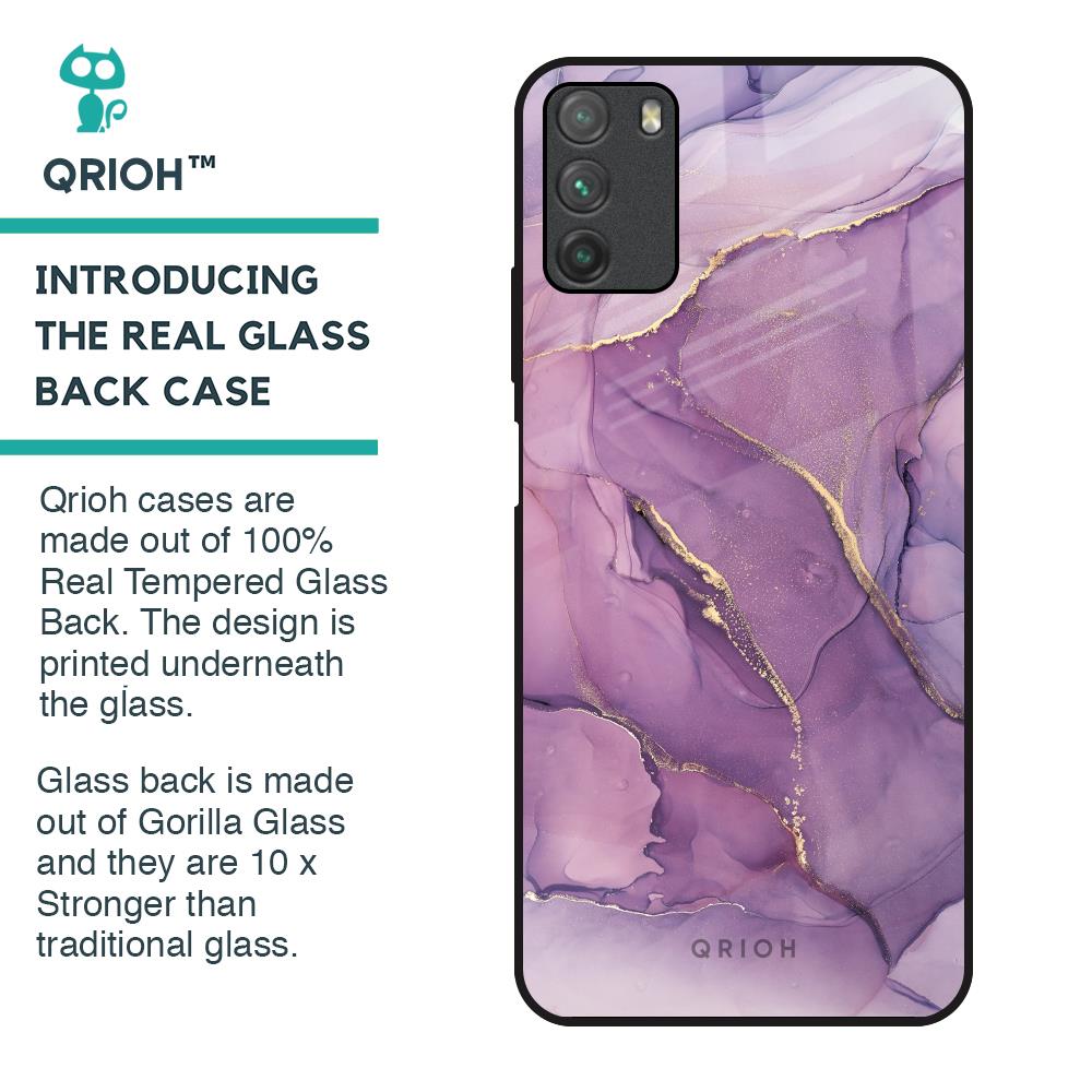 Purple Gold Marble Glass Case for Poco M3