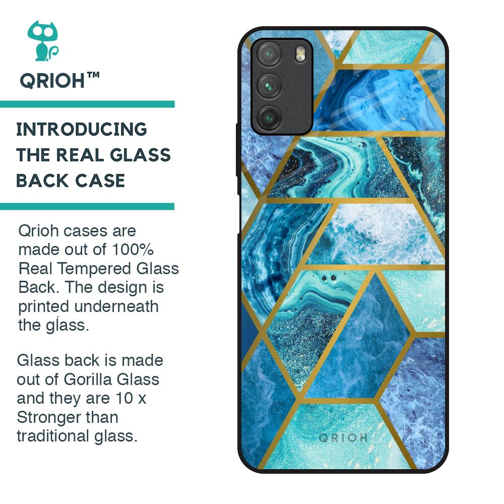 Turquoise Geometrical Marble Glass Case for Poco M3