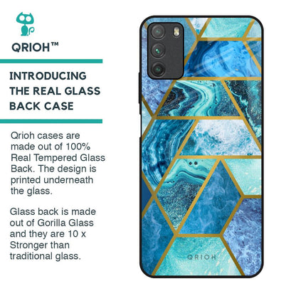 Turquoise Geometrical Marble Glass Case for Poco M3