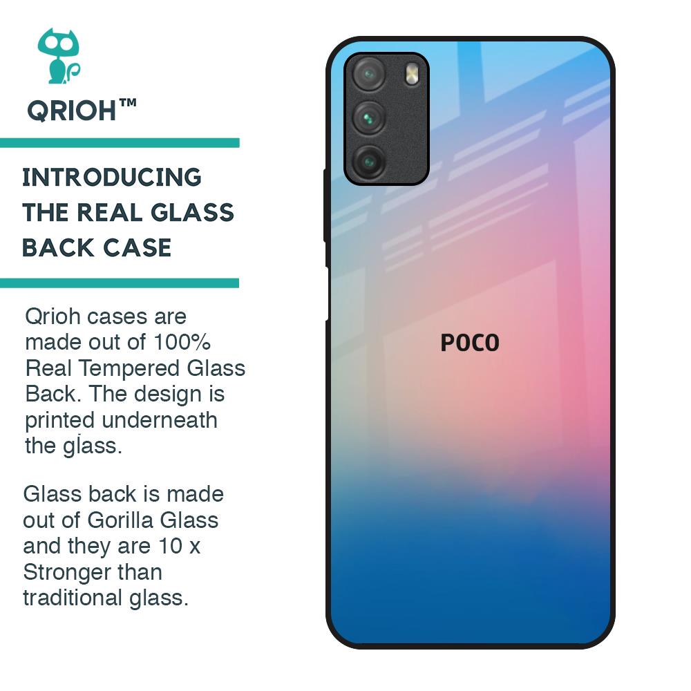Blue & Pink Ombre Glass case for Poco M3