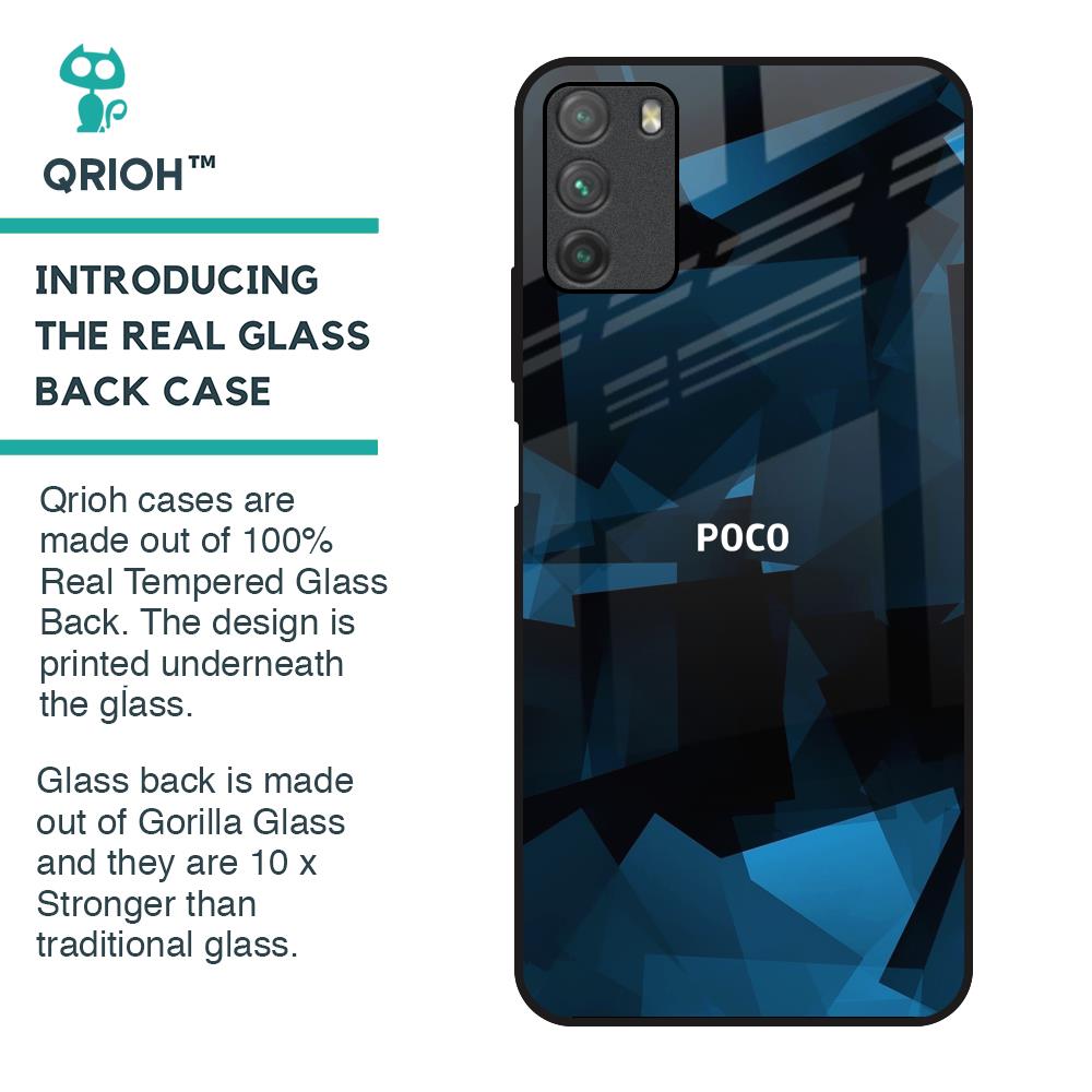 Polygonal Blue Box Glass Case For Poco M3