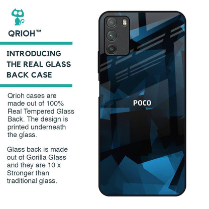 Polygonal Blue Box Glass Case For Poco M3