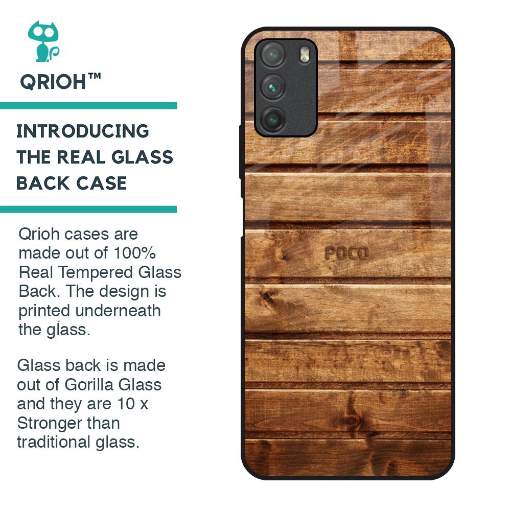 Wooden Planks Glass Case for Poco M3