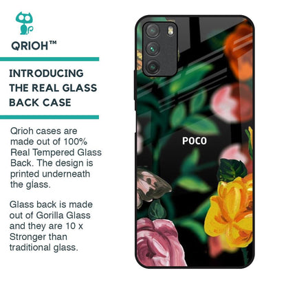 Flowers & Butterfly Glass Case for Poco M3