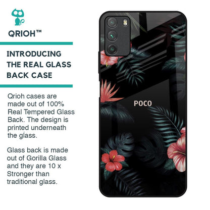 Tropical Art Flower Glass Case for Poco M3