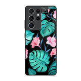 Tropical Leaves & Pink Flowers Samsung Galaxy S21 Ultra Glass Back Cover Online