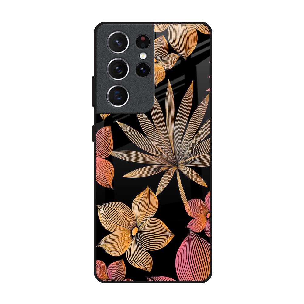 Lines Pattern Flowers Samsung Galaxy S21 Ultra Glass Back Cover Online