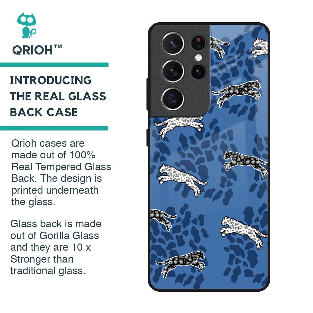 Blue Cheetah Glass Case for Samsung Galaxy S21 Ultra