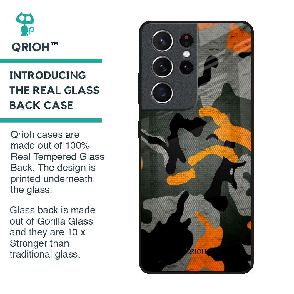 Camouflage Orange Glass Case For Samsung Galaxy S21 Ultra