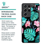 Tropical Leaves & Pink Flowers Glass Case for Samsung Galaxy S21 Ultra