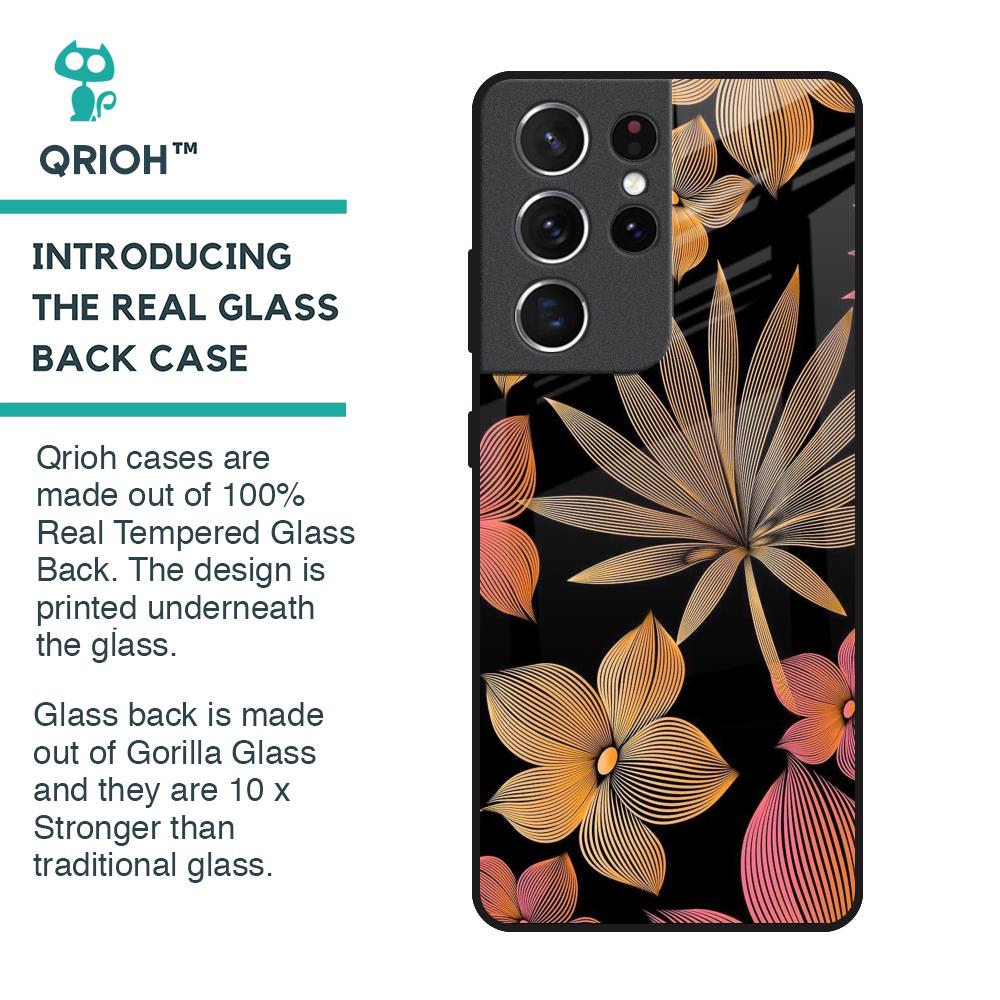 Lines Pattern Flowers Glass Case for Samsung Galaxy S21 Ultra