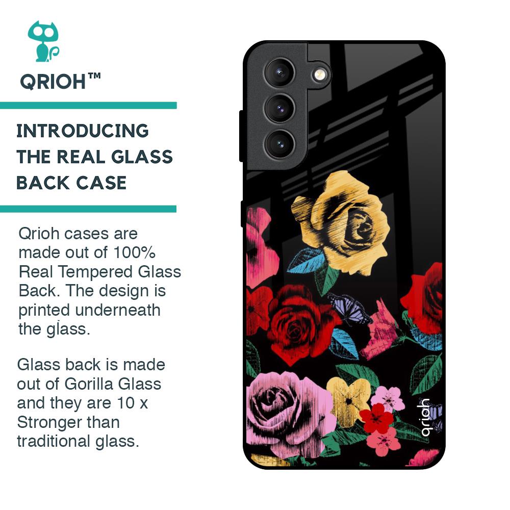 Floral Decorative Glass Case For Samsung Galaxy S21 Plus