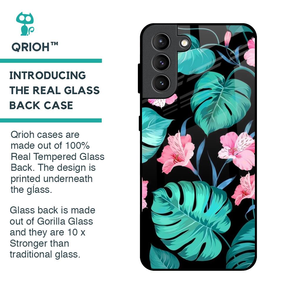 Tropical Leaves & Pink Flowers Glass Case for Samsung Galaxy S21 Plus