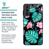 Tropical Leaves & Pink Flowers Glass Case for Samsung Galaxy S21 Plus