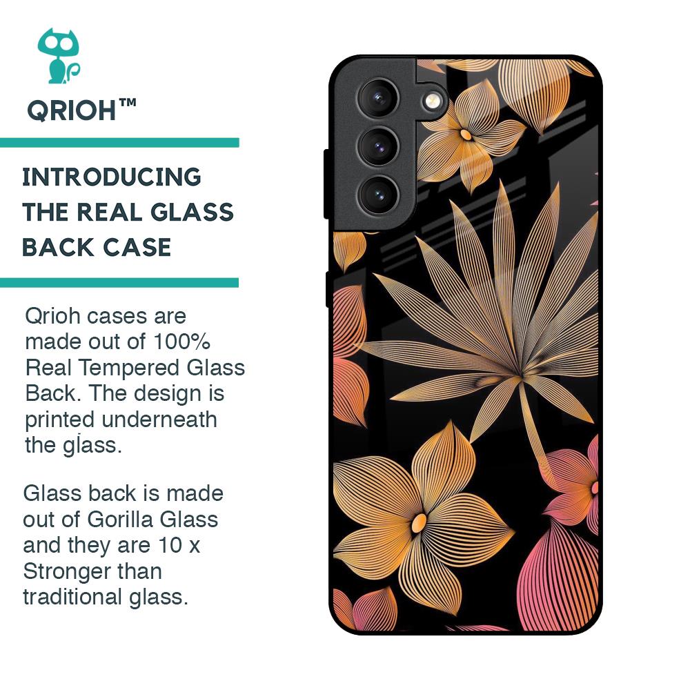 Lines Pattern Flowers Glass Case for Samsung Galaxy S21 Plus