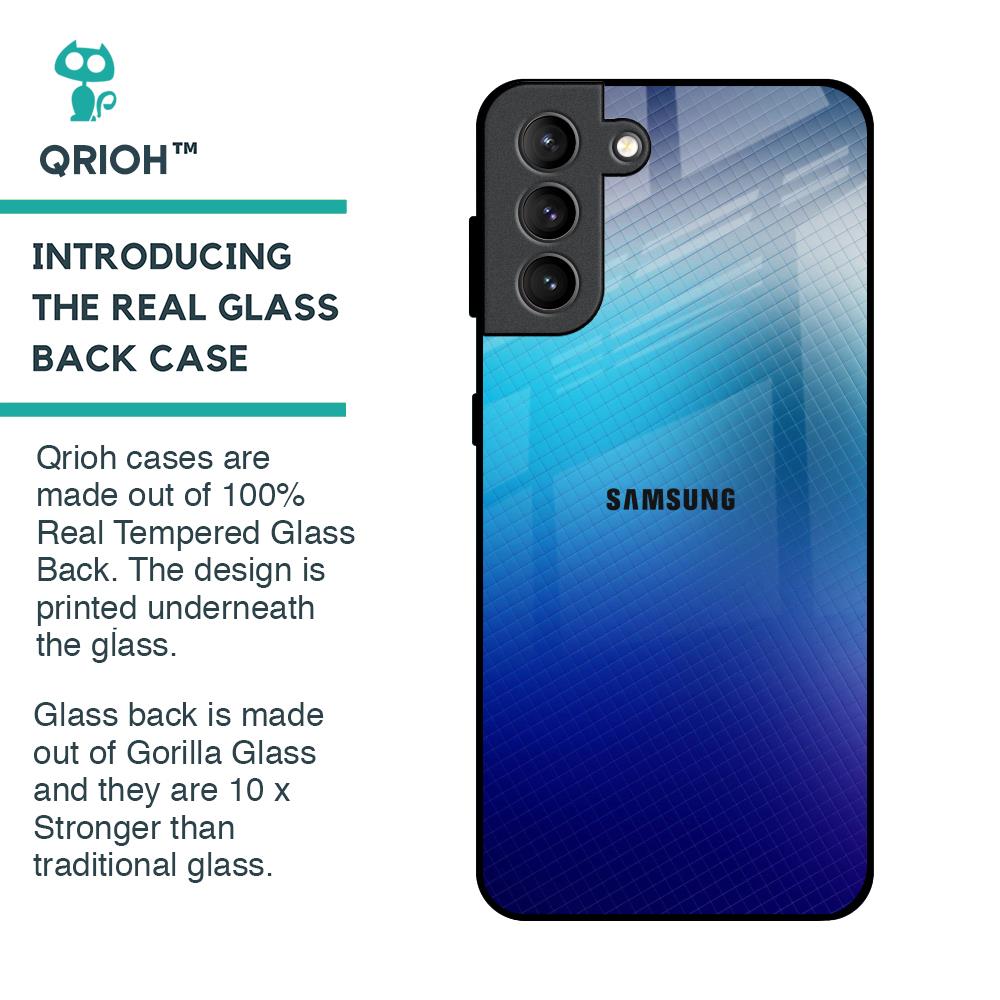 Blue Rhombus Pattern Glass Case for Samsung Galaxy S21 Plus