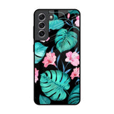 Tropical Leaves & Pink Flowers Samsung Galaxy S21 Glass Back Cover Online