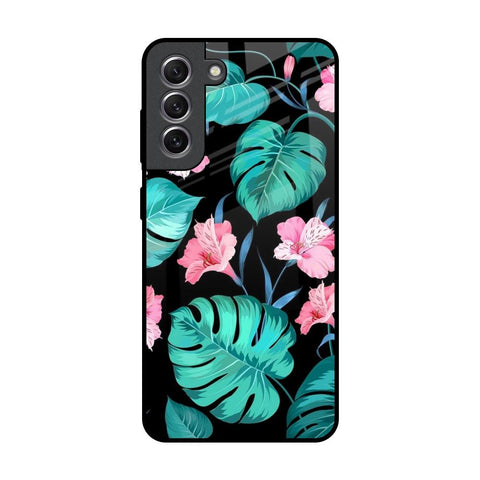 Tropical Leaves & Pink Flowers Samsung Galaxy S21 Glass Back Cover Online